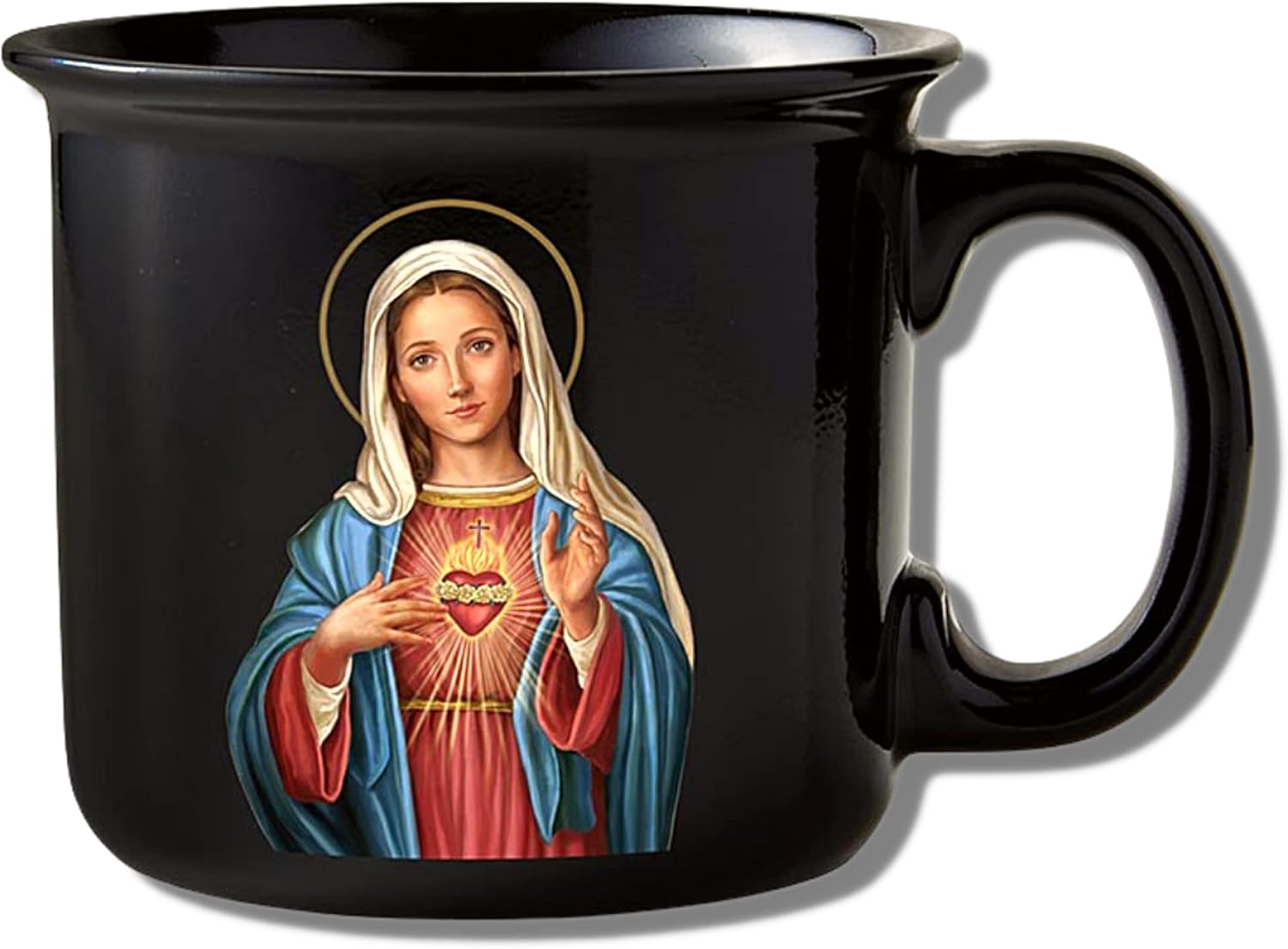 Needzo Black Ceramic Inspirational Religious Coffee Mug with Prayer Included, Microwave and Top Rack Dishwasher Safe, Devotional Faith Based Gifts for Catholic Men/Women, 13 Ounces (Blessed Mother)