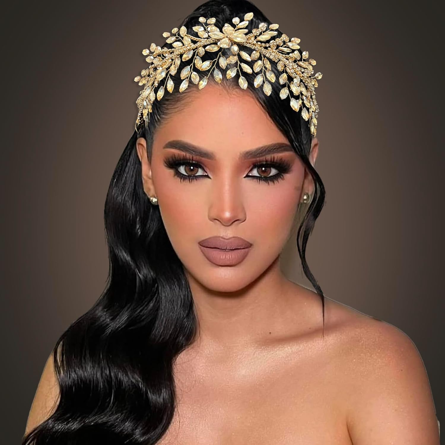 Bridal Hair Accessories, Elegant Wedding Headpiece for Bride, Rhinestone Headband for Women and Girls(Champagne)