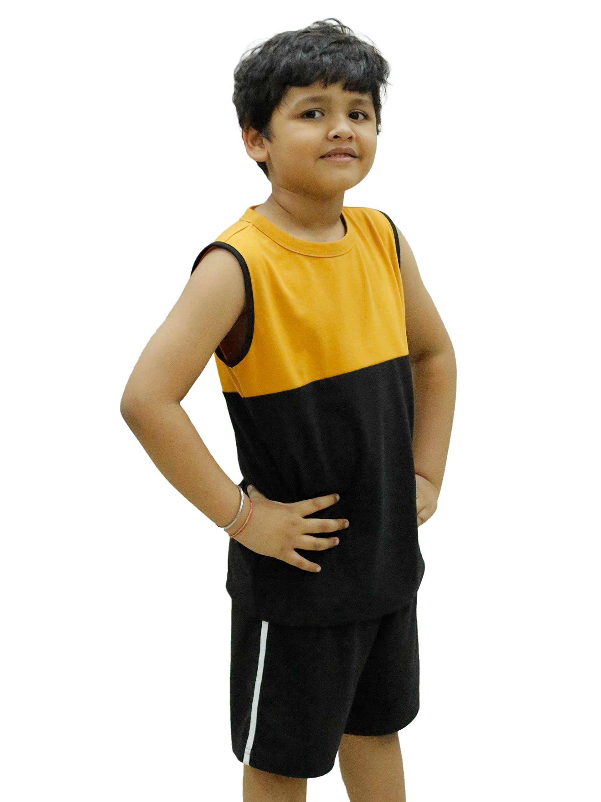 Chombooka Boys Sleeveless Cotton T-Shirts Mustard (4 Years-5 Years)-Mustard (Boys_Vest_Mus+BK4_bzr) 1