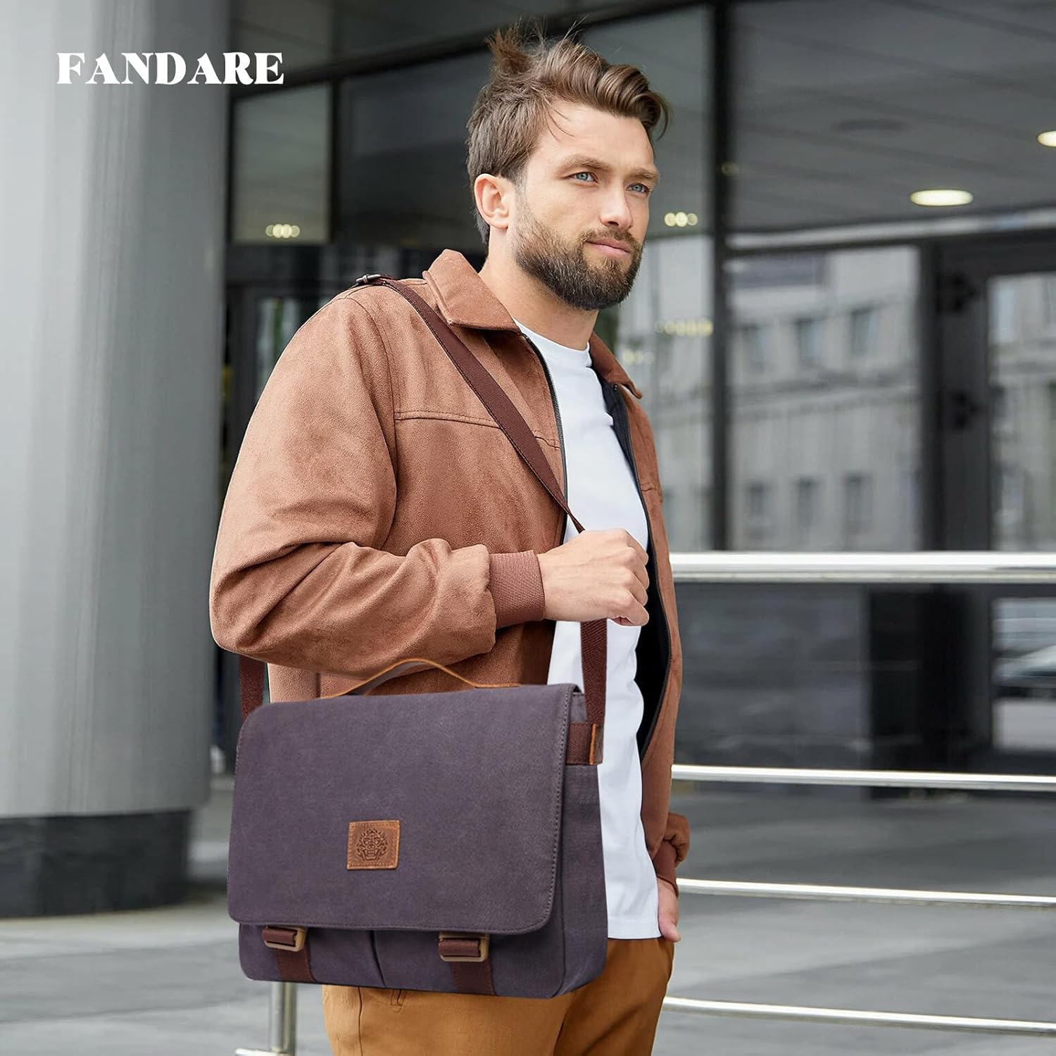 FANDARE Retro Men's Shoulder Briefcase for Men Messenger Bag Cotton Canvas 12.9 inch Tablet Bag