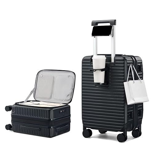 HanTrip 20 Inch Top Opening Hard Shell Carry on Luggage with Wheels, Black