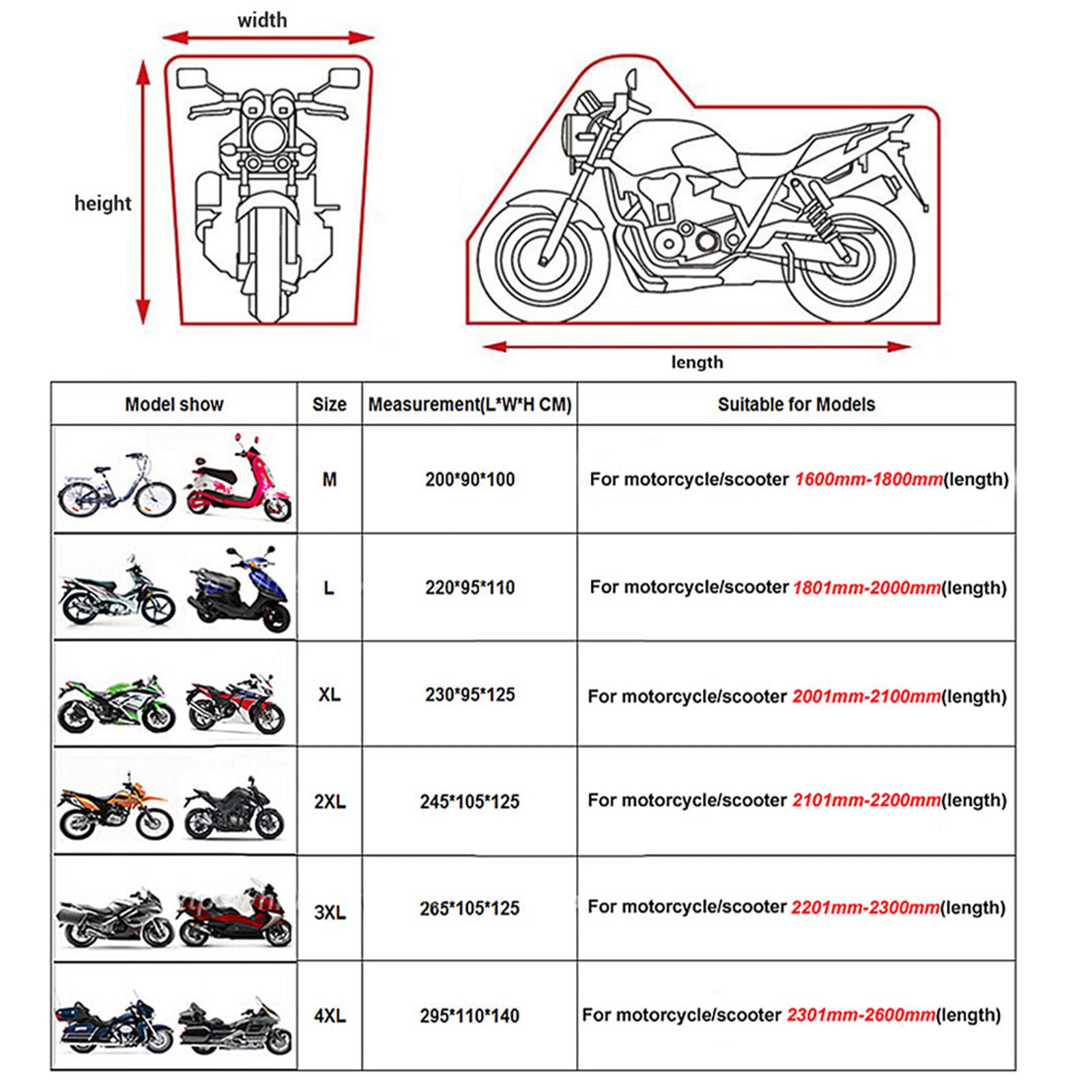 Wodoodporna osłona motocykla osłona przeciwdeszczowa uniwersalna odblaskowa bezpieczna ochrona UV skuter całoroczny Moto pyłoszczelna osłona, szara, L (długość 220 cm)