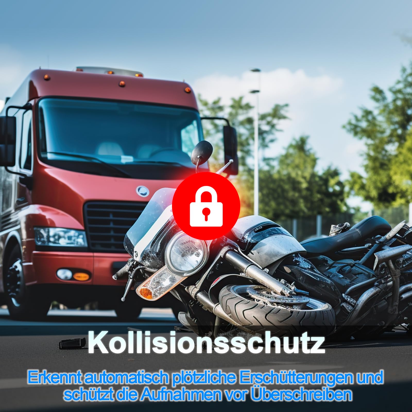 Motorrad Dashcam 2K WLAN 120° Weitwinkel IP65, mit G-Sensor | 64GB inkl., Kondensator (kein Akku), Unfallerkennung, Lenker-/Spiegelhalterung