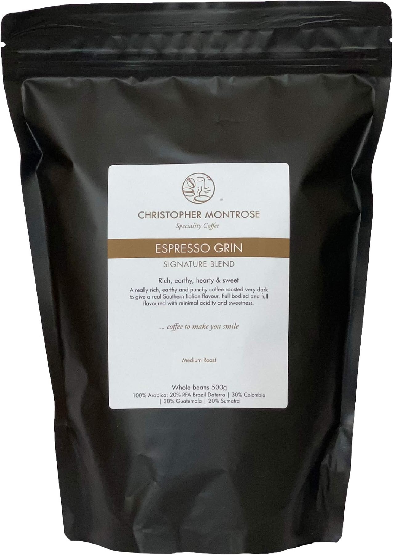 Espresso Grin, Signature Blend, Beans Rich, Earthy, Hearty & Sweet Roast: Medium Roast (500g)