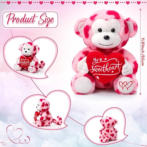 Miniatura 2 de Kasyat Mono de peluche para el día de San Valentín, mono de peluche de 12 pulgadas con corazón, mono de peluche suave y adorable para niños, novia,