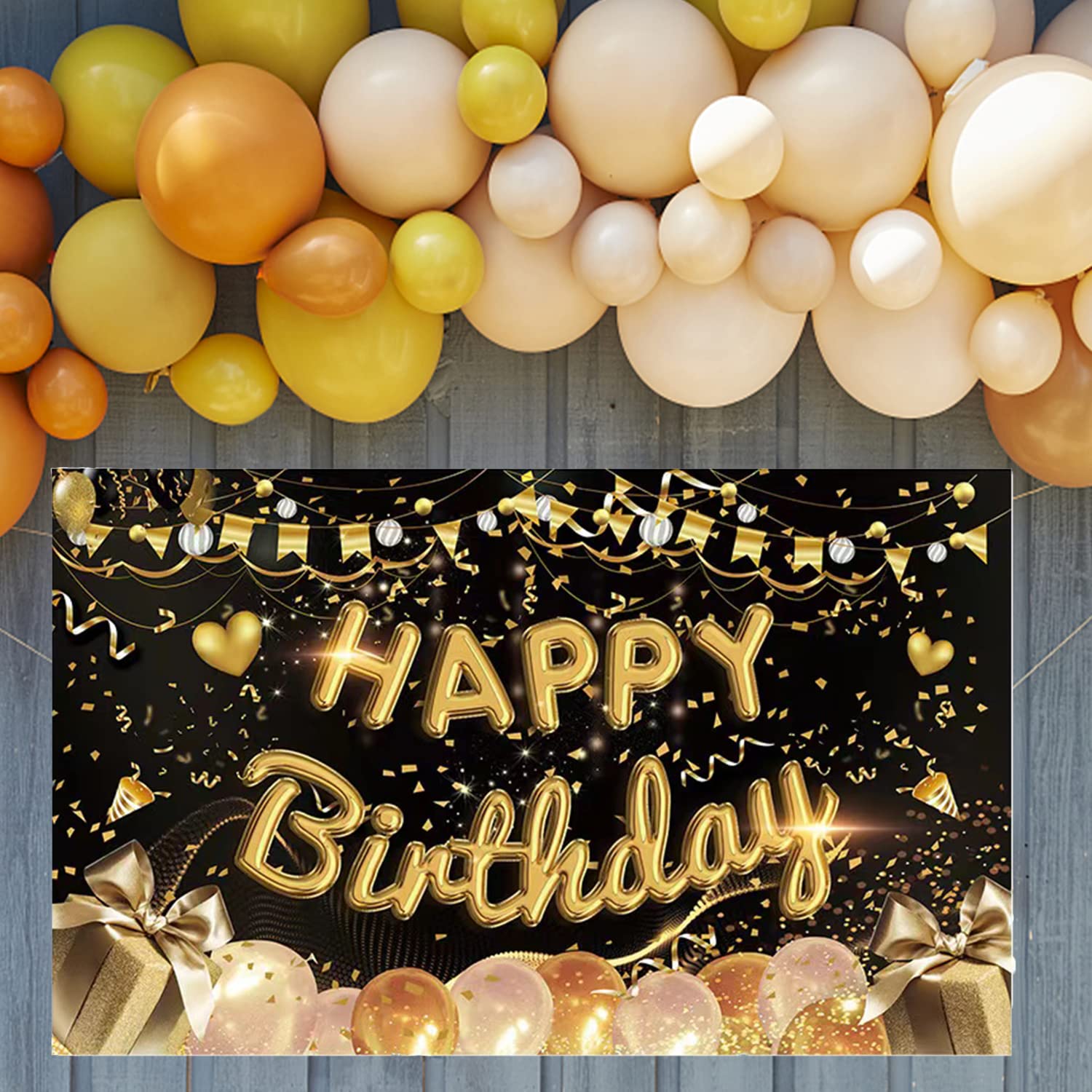 Geburtstags-Banner Schwarz-Gold – 3 X 2,4 M, Aus Polyester Für Indoor/Outdoor-Partys