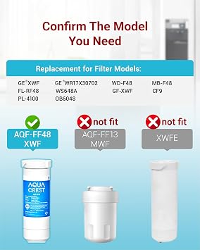 AQUA CREST XWF Refrigerator Water Filter, Replacement for GE WR17X30702, Compatible with GE GNE27, GFE26, GDE25, GSS25, PSE25 Series Refrigerators, NSF 42 & 372 Certified, 3 Pack (No-chip)