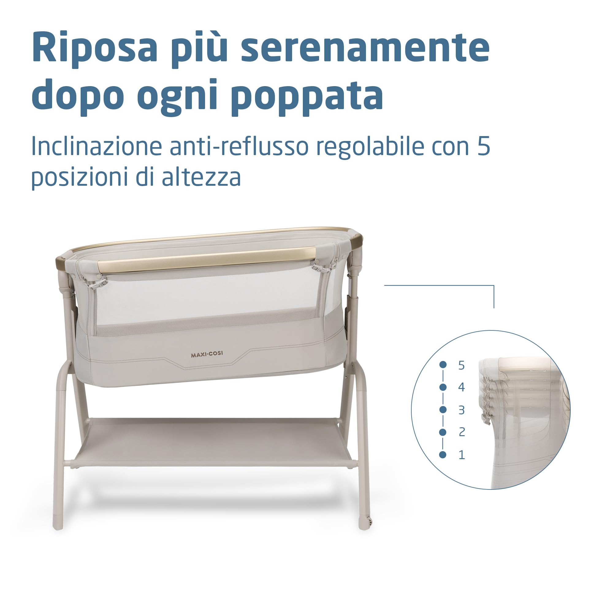 Maxi Cosi Iora² Culla Co-Sleeping, 0–6 Mesi (9 kg), Culla Neonato Fianco Letto Pieghevole e Leggera, Materasso 5 cm CloudCore, 5 Livelli, 2 Ruote Scorrevoli, Funzione Easy Slide, Elegance Beige