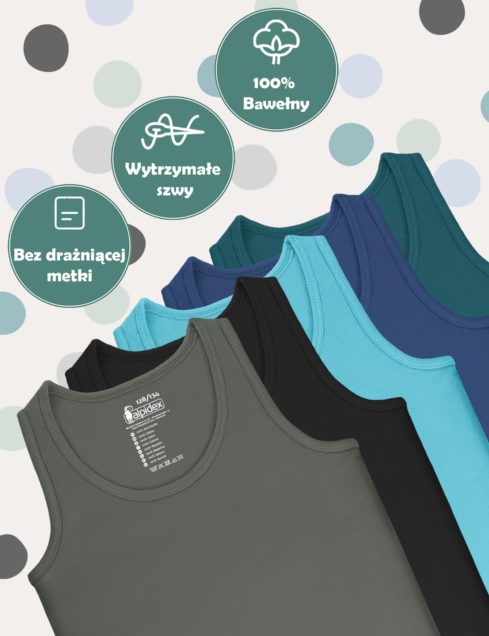 ALPIDEX 5 Sztuk Podkoszulki Chłopców Zestaw 100% Bawełna Podkoszulek Kamizelek Bez Rękawów Jednokolorowe Podkoszulki Dzieci