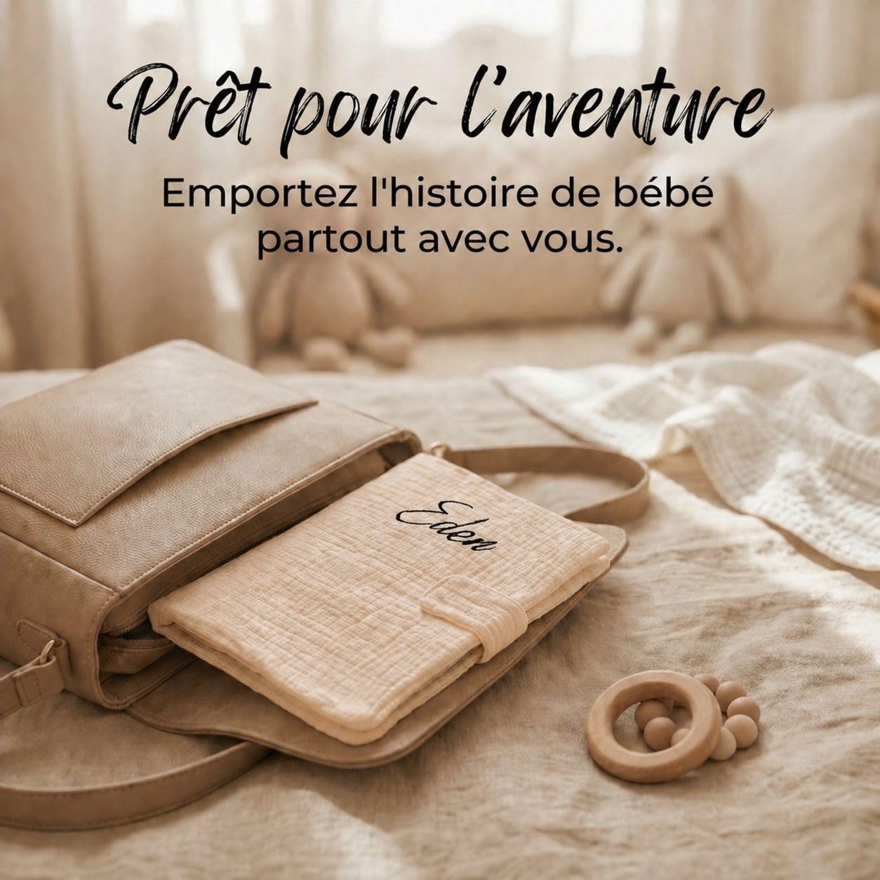 Protège Carnet de Santé Personnalisé Bébé – Prénom Personnalisable – Cadeau Naissance Original – Anniversaire, Noël, Toutes Occasions – Fabriqué en France – Beige