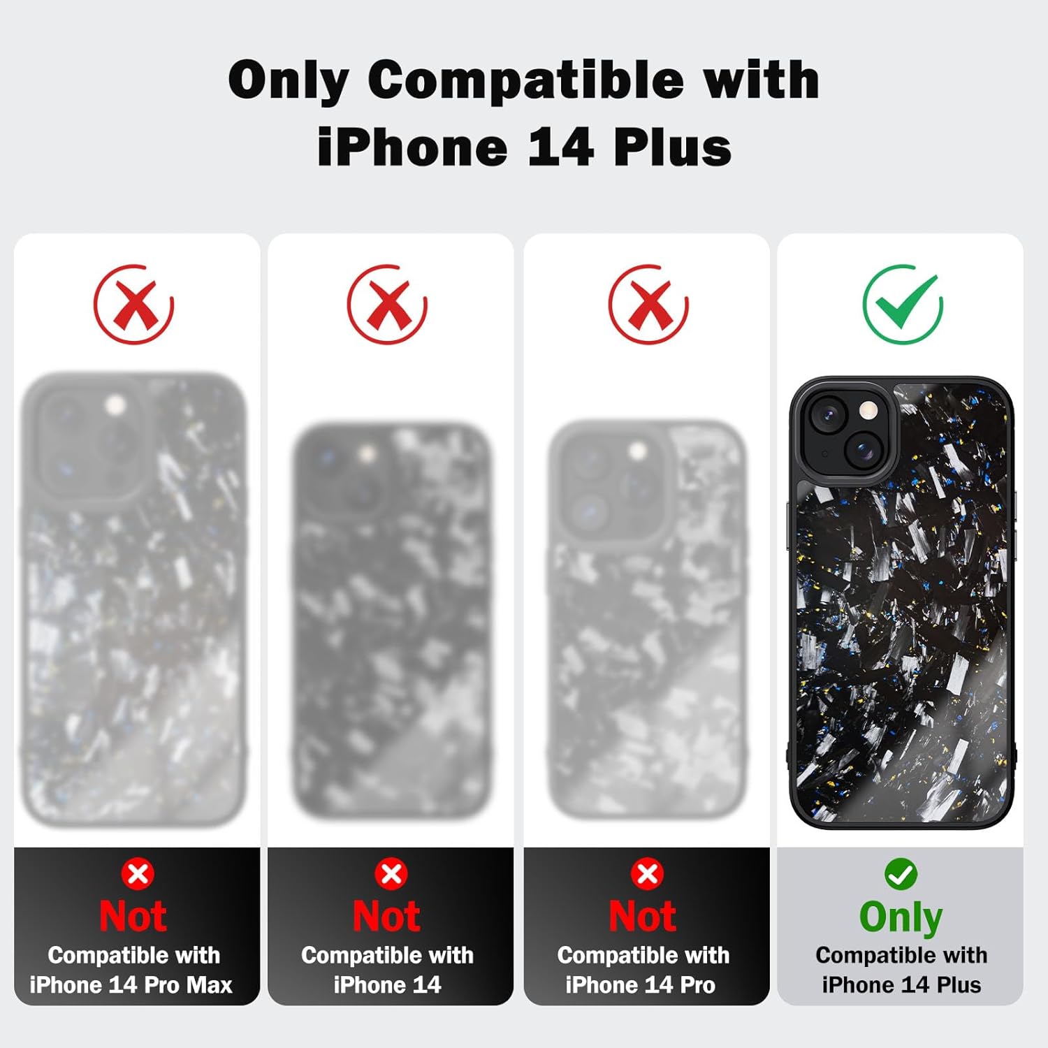 Genuine Forged Carbon Fiber Case for iPhone 14 Plus, Built-in Magnets, Compatible with MagSafe, Military Grade Drop Protection, Shockproof Phone Cover - Glossy Gold/Blue