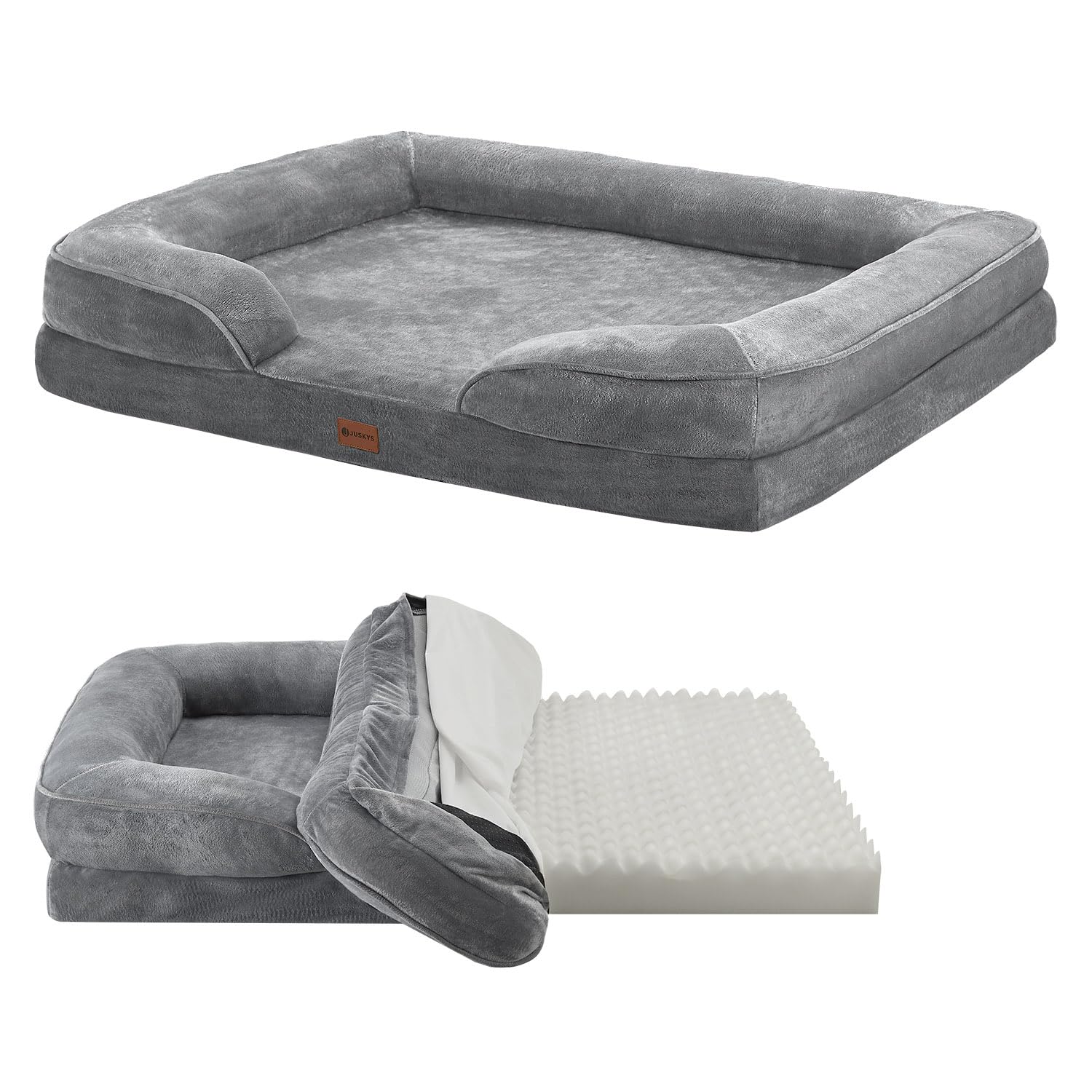 Juskys Cuccia per Cani Sheena XL ortopedica, lavabile e antiscivolo - 105 x 82 x 17 cm - Divano per cani morbido per cani di taglia grande grigi - Letto per animali