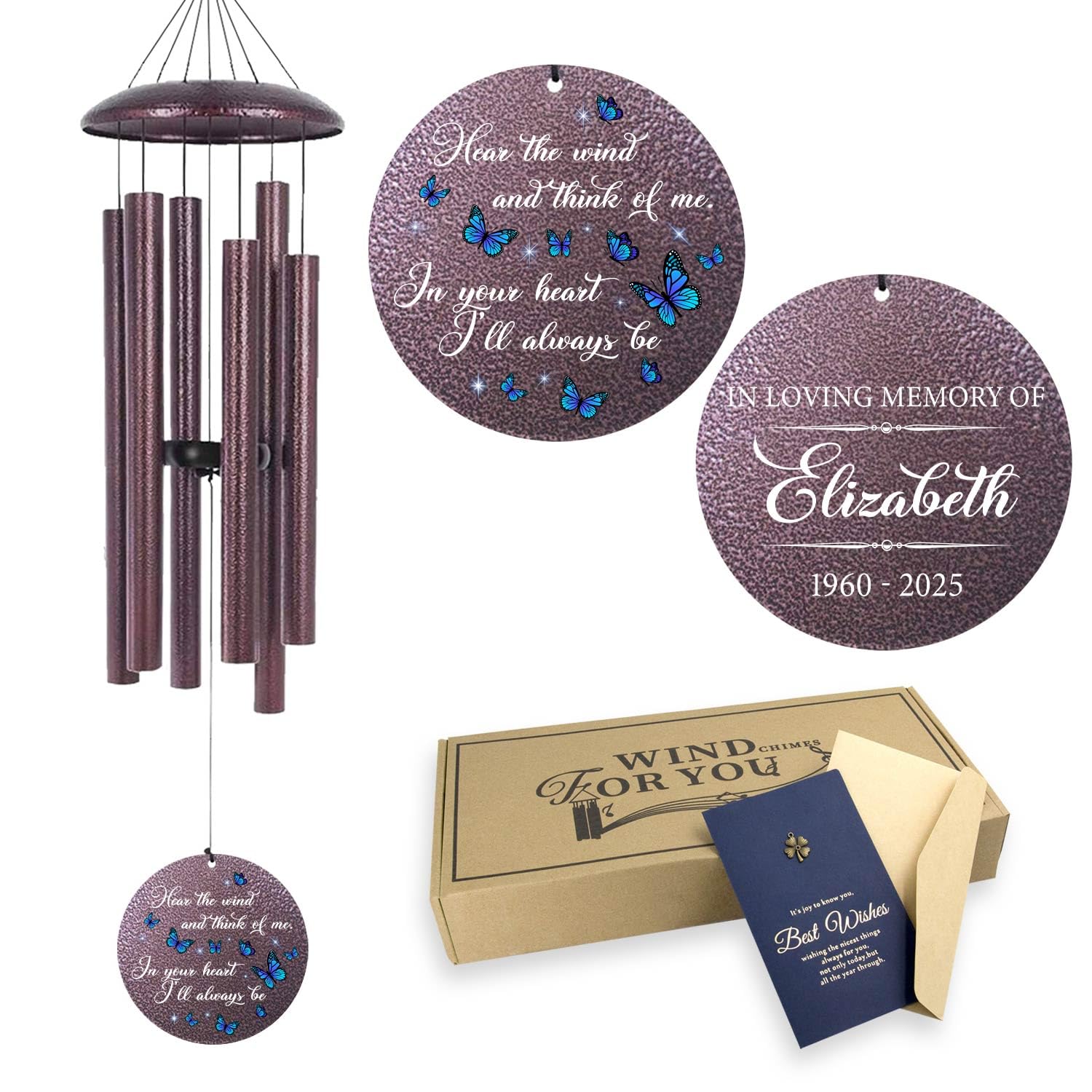 Memorial Butterfly Deep Tone Wind Chimes for Loss Loved One