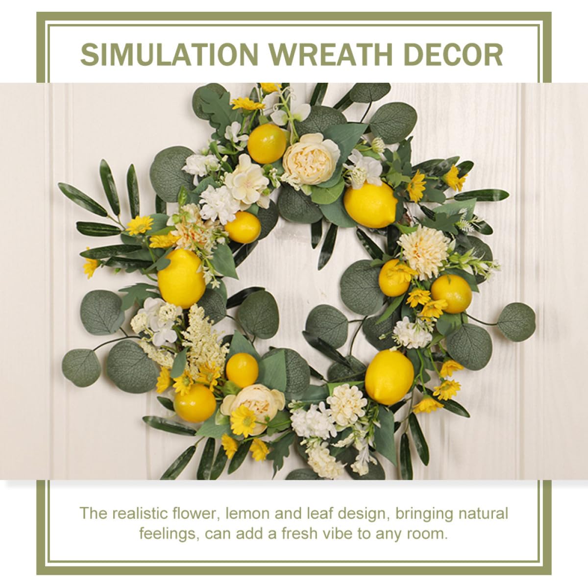 Sommerkranz aus Echtfaserblumen Hängender Türkranz für Haustür Frühling Zitronendekoration Künstlicher Blumenkranz aus Hochwertigem Material