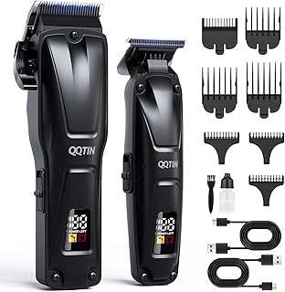 QQTIN Hair Clippers for Men Professional, Cordless Clippers and Trimmers Set for Hair Cutting, 8500RPM Rechargable Electric Hair Trimmer for Self-Haircut and Family Use (Black)