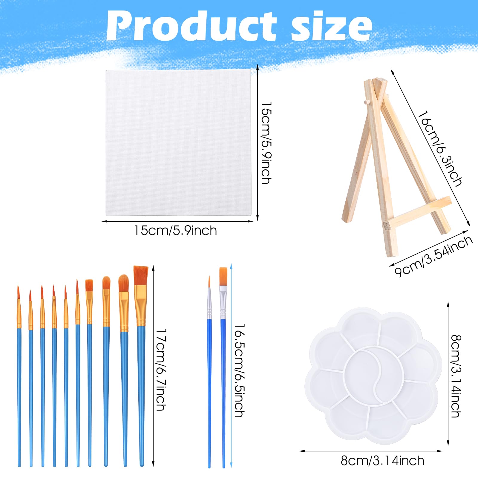 20 Stück 15 cm Leinwandtafeln zum Zeichnen, Mini-Malleinwand mit Staffelei-Set, Malsets