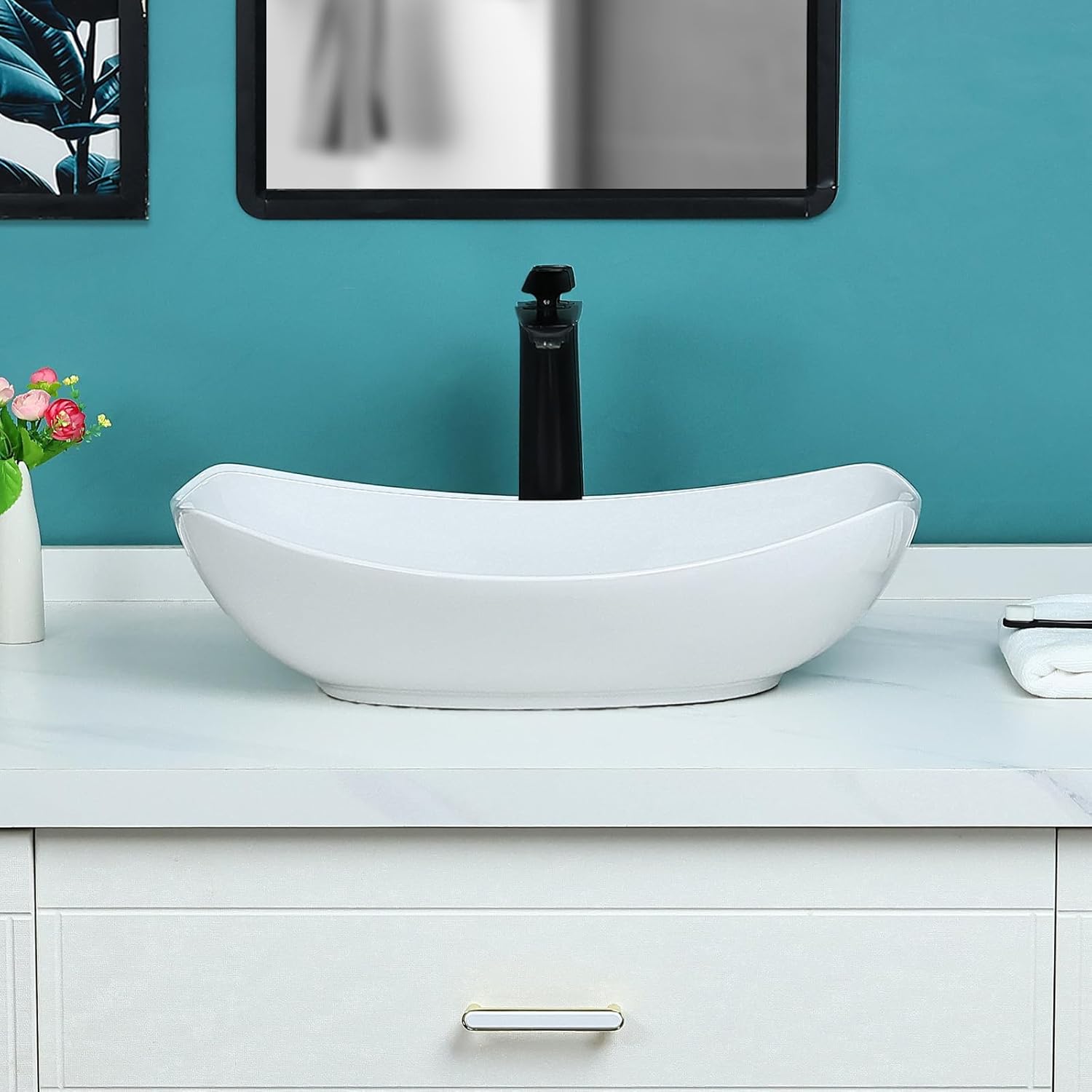 Davivy 22'' X 15.7" Large Oval Vessel Sink with Pop Up Drain,Bathroom