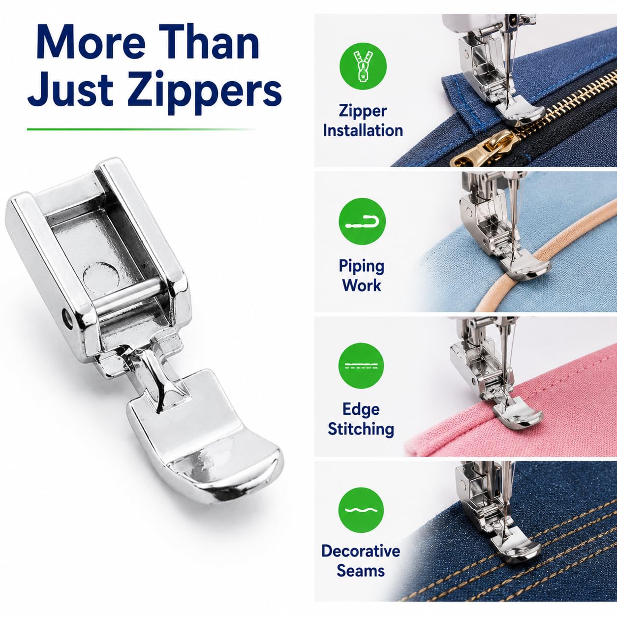 Zenith Narrow Zipper Foot Presser Foot for Automatic Sewing Machines — Amazon image 7