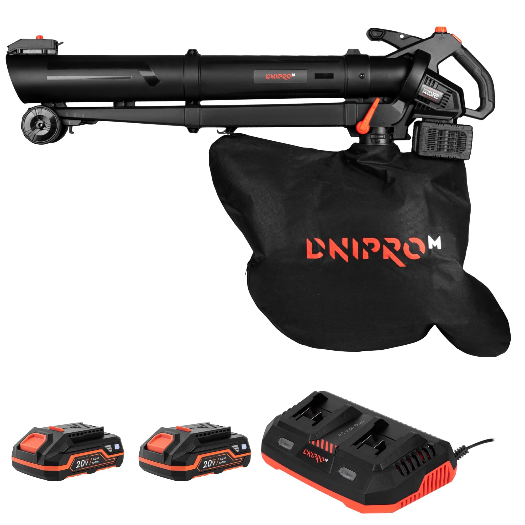 2 x 20 V Brushless Leaf Blower and Vacuum Cleaner, 60 m/s, 2 in 1 – DVB-200BC Dual + 2 x 2.0Ah Battery + Charger