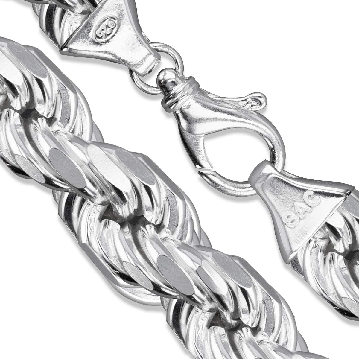 Sterling Silver Men's Diamond-Cut Rope Chain 3mm 3.3mm 3.7mm 4.7mm 5.4mm 6mm 7mm 8mm Solid 925 Italy Heavy Necklace
