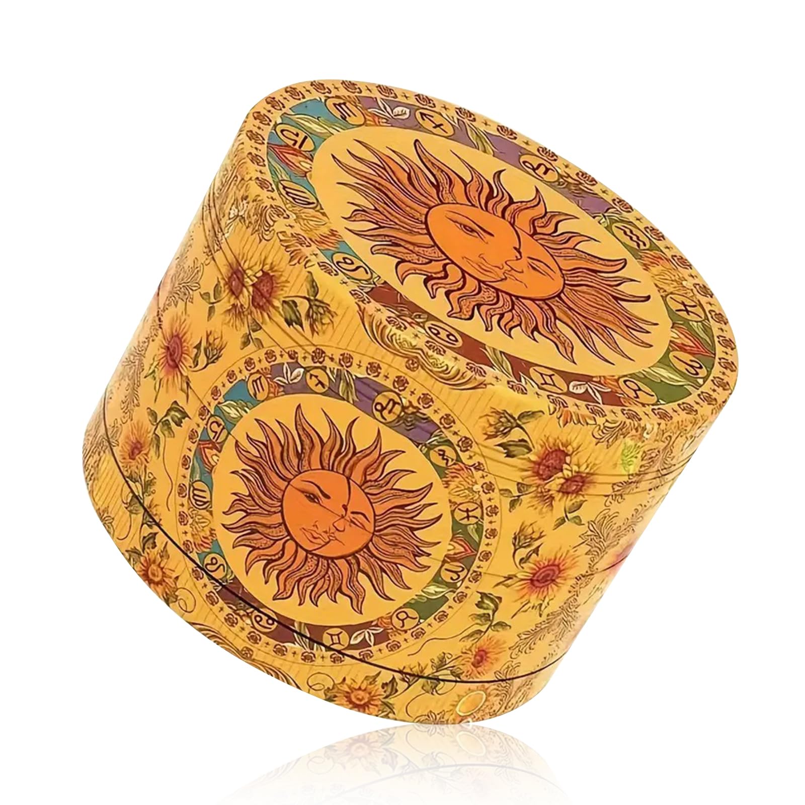 Moulin à Épices Vintage En Métal - Design Soleil Jaune - Grinder 40 Mm Avec Tamis à Pollen Et Racloir - Pour Herbes, Épices, Vanille - 9