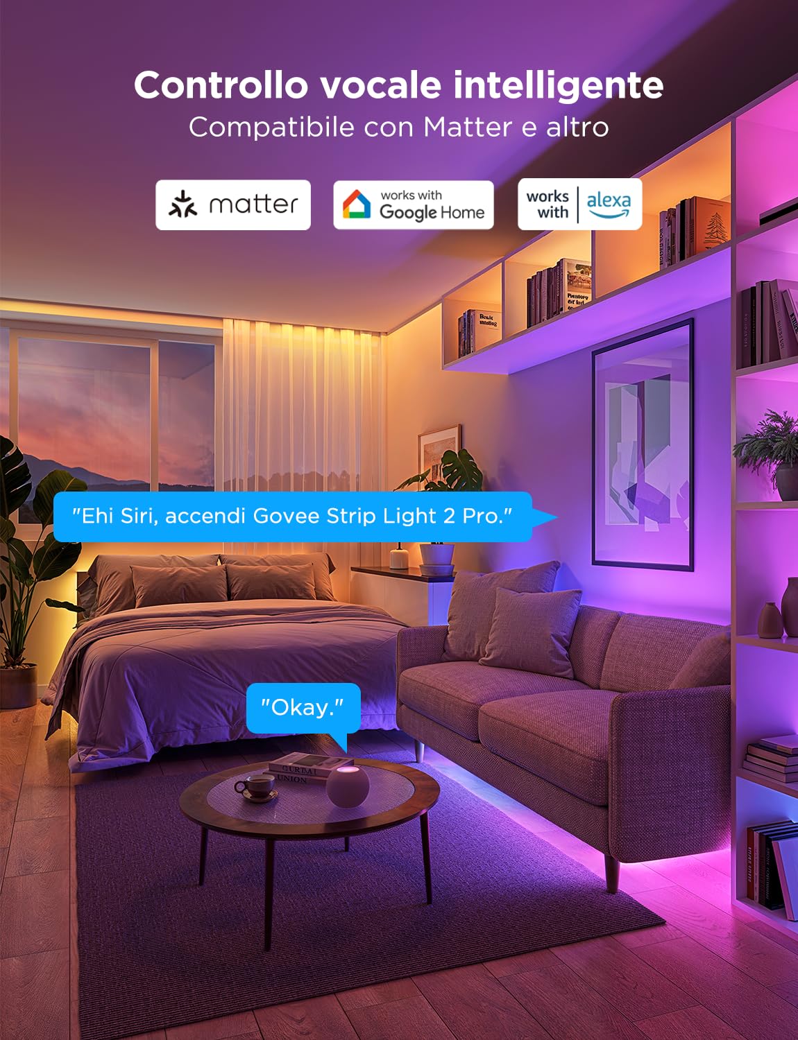 Govee Strip Light 2 Pro 5m, Smart WiFi Striscia LED RGBWWIC | Compatibile con Matter, Alexa & Google Assistant, Alimentazione 24V, Camera da Letto, Modalità Musica, Controllo via App