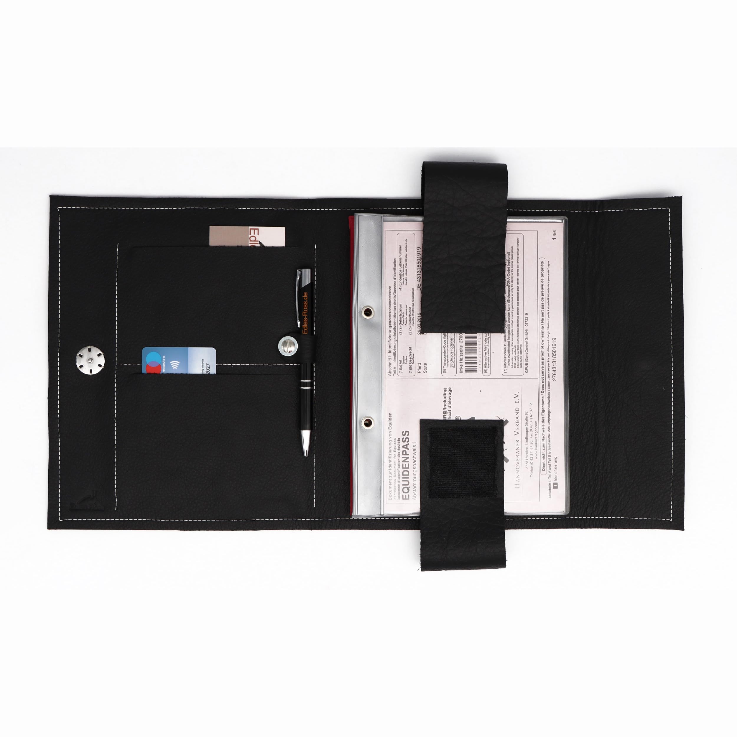 Pferdepass-Mappe für bis zu 7 Equidenpässe, aus grünem Leder mit Pferdemotiv, personalisierbar