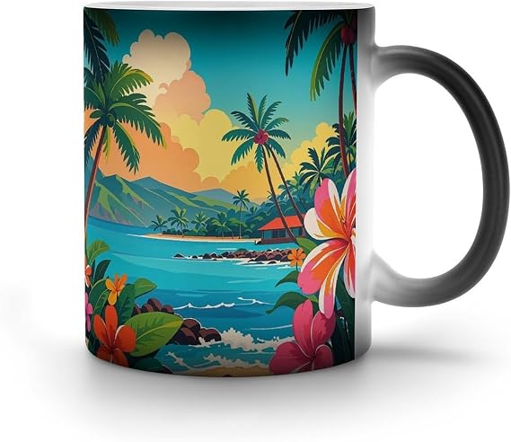 ACEPrints Hello Hawaii Color Changing Mug Heat Sensitive Coffee Mugs Unique Magic Ceramic Cup Funny Art Mug Large Novelty Tea Cup Personalized Discoloration Mugs for Xmas Funny Gifts