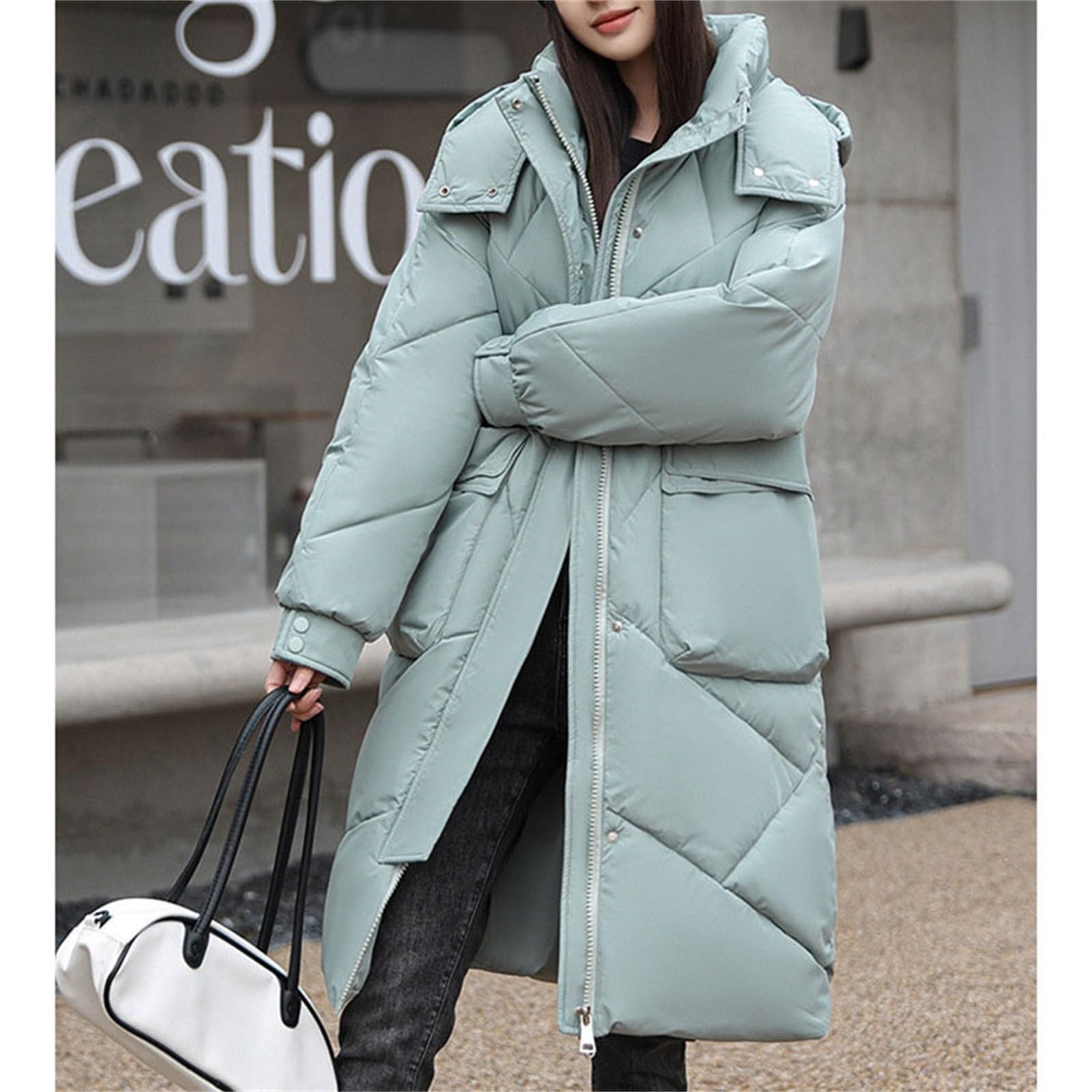Cappotto invernale da donna, taglie forti, trench lungo nero, piumino per esterni, trapuntato, lungo, invernale, per le mezze stagioni, con cappuccio, giacca a vento