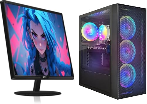 STGAubron Gaming PC Bundle with 24 inch FHD LED Monitor-Radeon RX 580 8G, Intel Core I7 8th up to 4.1GHz, 16G DDR4, 512G SSD, RGB Fan x4, Windows 11 Home