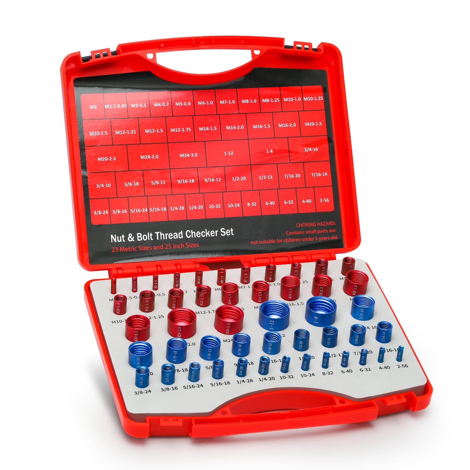 EAWONGEENut and Bolt Thread Checker Nut and Bolt Size Gauge- 23 Inch & 25 Metric New Individually Assembled Thread Gauge Suitable for Detecting Fixed Bolts or Threaded Holes,Red & Blue