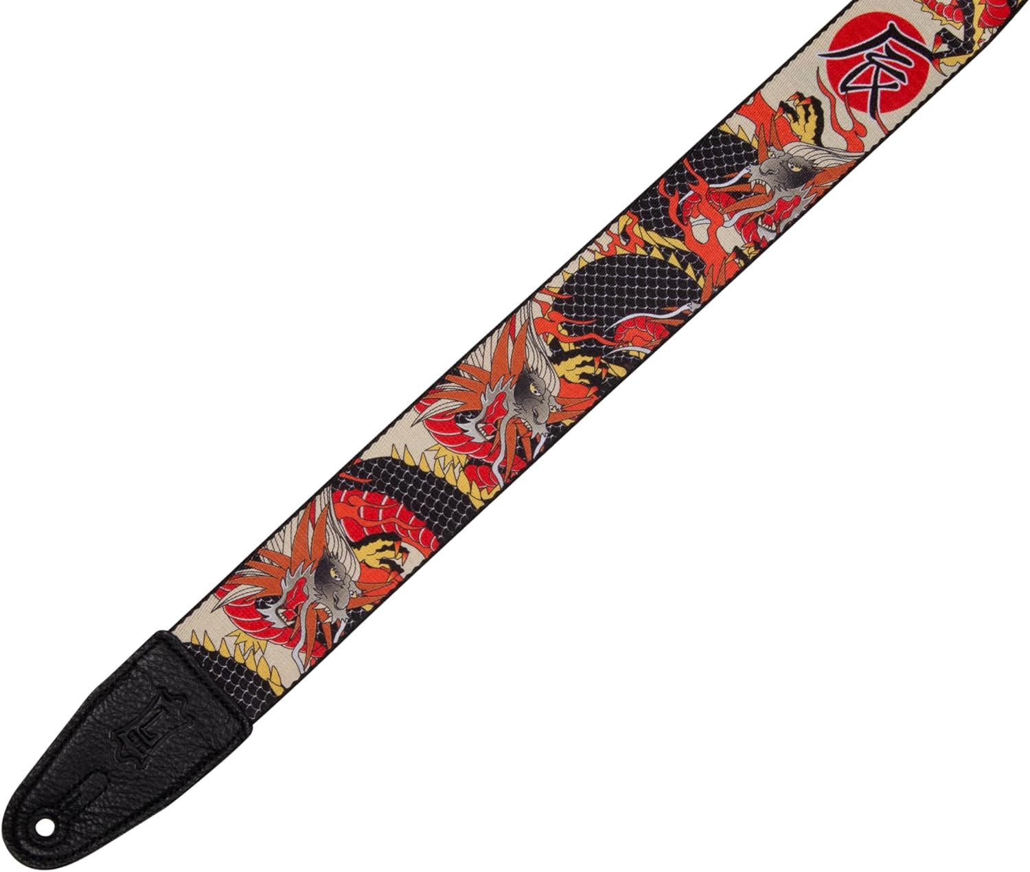 Levy's Leathers 2” Wide Polyester Guitar Strap with Genuine Leather Ends; Japanese Traditional Dragon Motif (MPD2-123)