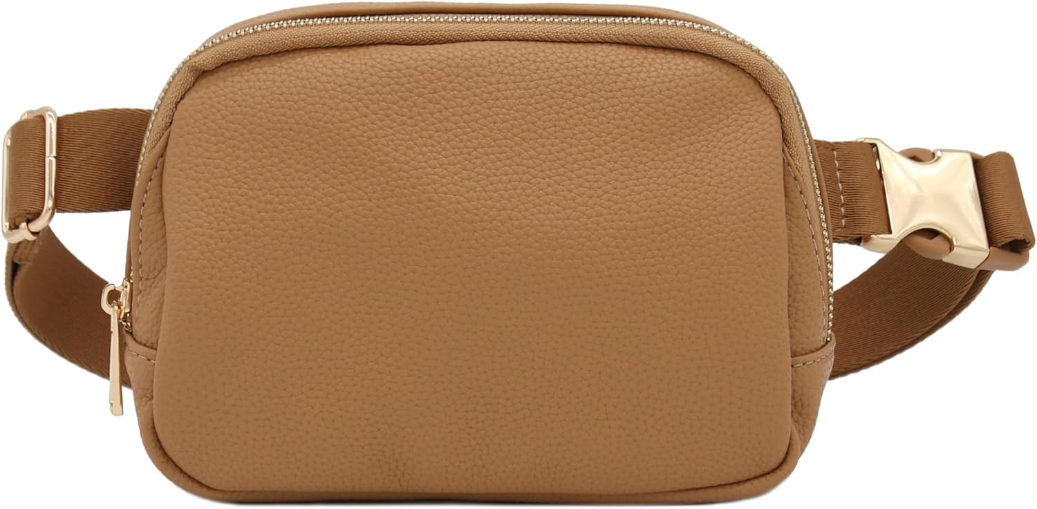 Lightweight Soft PU Pebbled Leather Sling Fanny Pack Belt Bag with Gold Metal Buckle (Light Tan) - Image 2