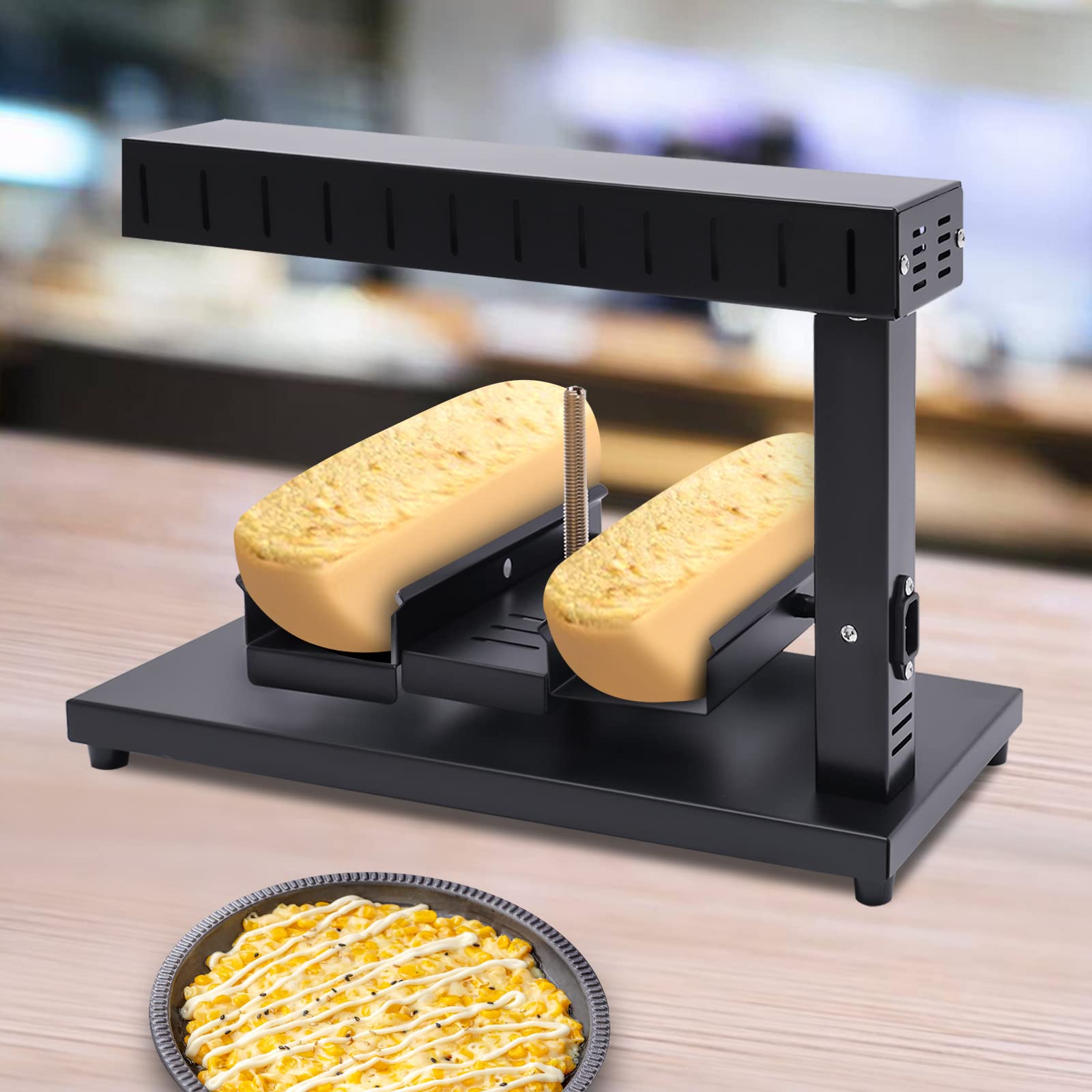 Raclette Cheese Melter, 750W Angle Adjustable Rapid Heating Commercial Electric Nacho Cheese Melter Swiss Dish Maker for Half Cheese Wheel (Double Wheek)