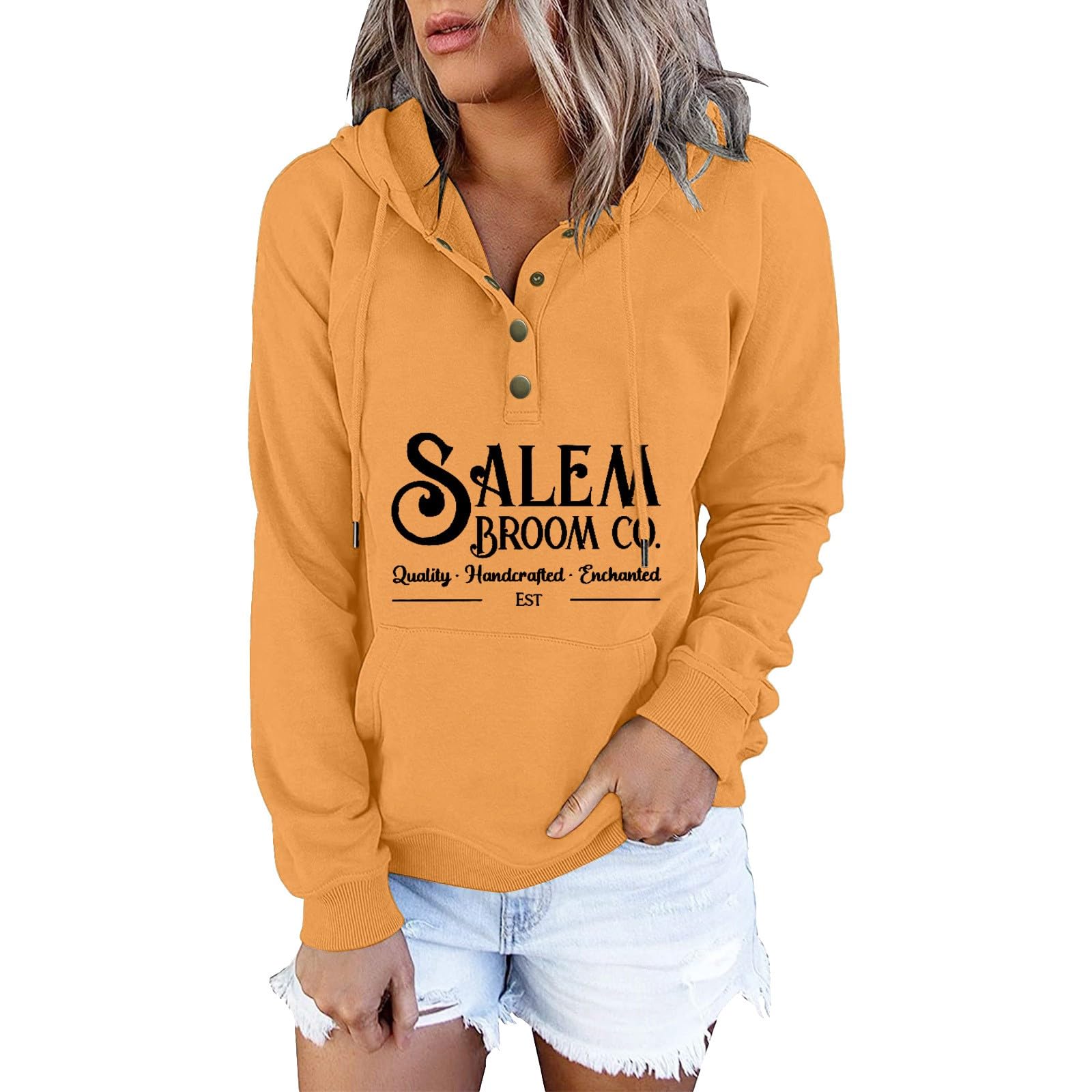Trendy Women's Hoodie Jacket Chic Ladies Pullover Halloween Sweatshirts For Women 1692 Print Graphic Crewneck Long Sleeve Pullover Shirt Casual Fall Tops Womens Snap Front Sweatshirt