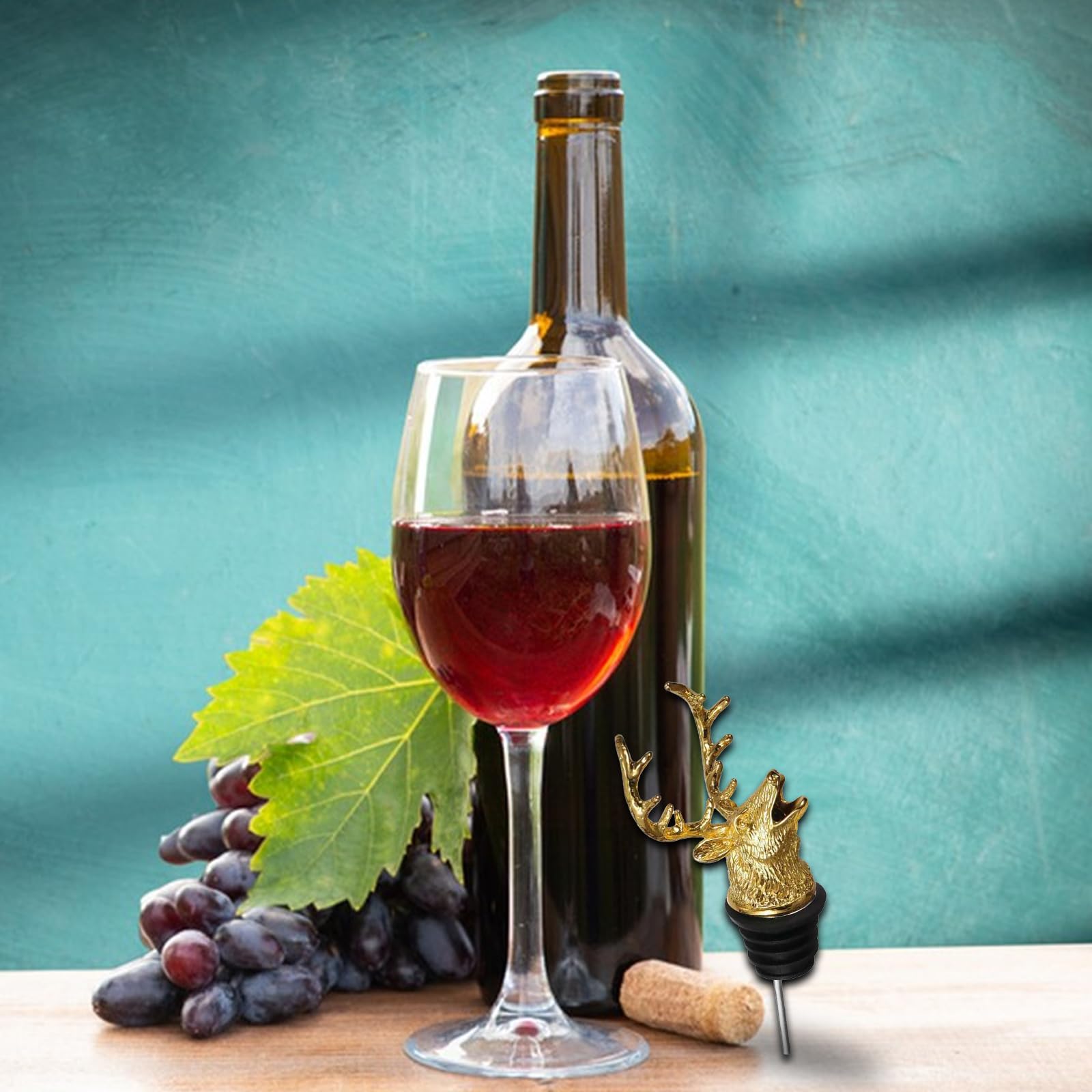 Beccucci Per Bottiglie Vino, Tappo per bottiglia di vino con cervo, Versatori Per Alcolici, regali di compleanno per uomo, padre, cacciatore (oro)