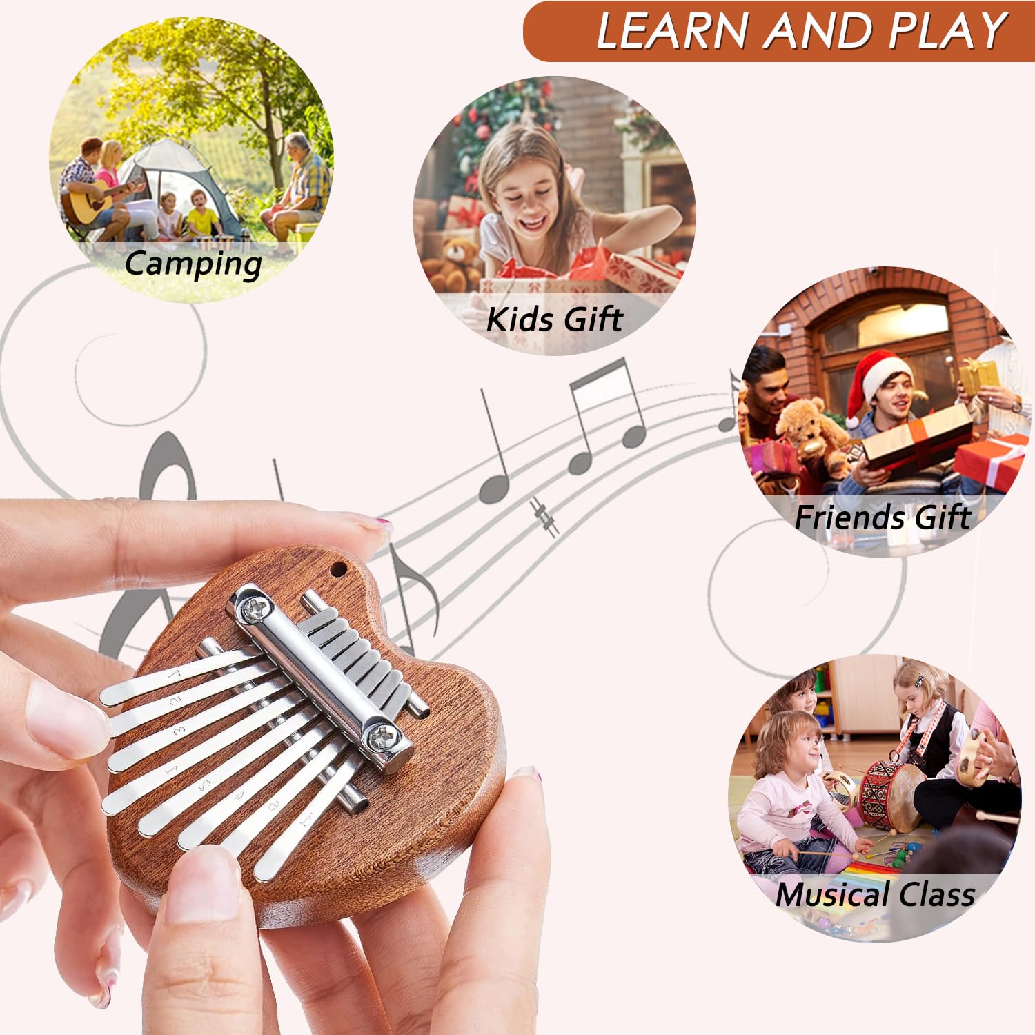 Paquet de 3 Mini Piano à Pouce Kalimba 8 Touches Piano à Doigts Instrument de Musique Professionnel avec Pendentif Porte Clés Accessoires Protège Doigts Cadeaux pour Enfants Adultes Débutants