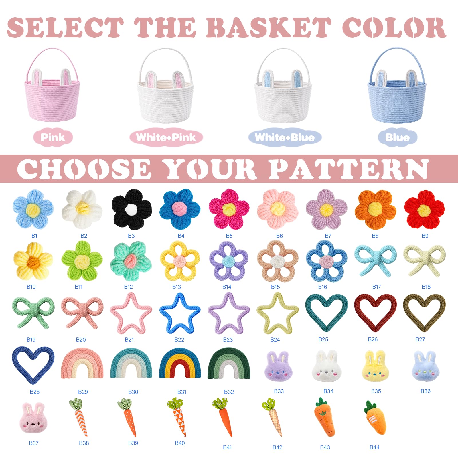 Personalized Easter Baskets, Custom Name & Icon Easter Basket with Cute Ears, Hand-Woven Easter Egg Hunt Bag, Customized Easter Gifts Decor for Boys Girls, Cotton Rope Tote Color01 - 5