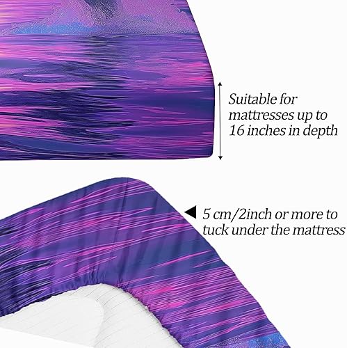 Miniatura 7 de Juego de sábanas de 4 piezas para cama de agua de mar morada, diseño de delfín, estilo Synthwave, para niños, decoración de habitación, sábana