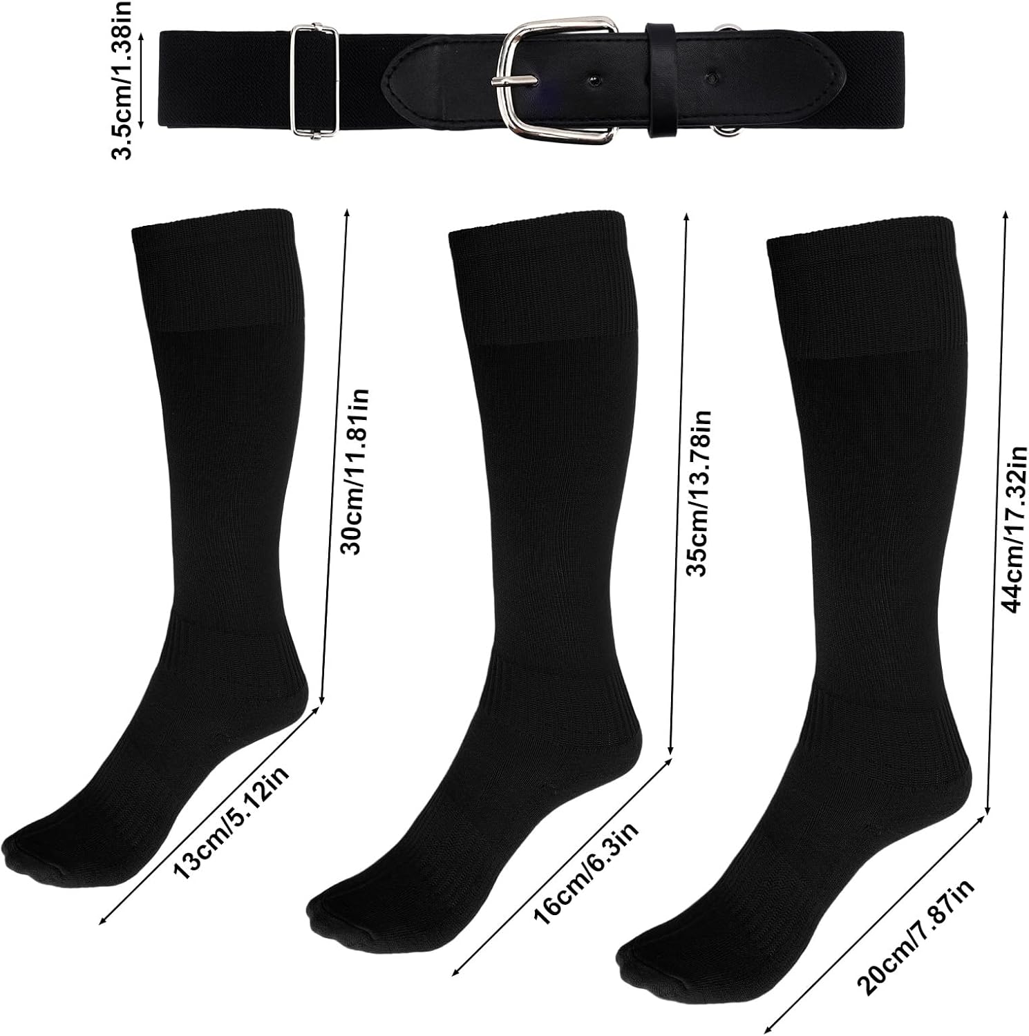 Youth Baseball Socks and Belt Combo Set, Kids Soccer Softball Football High Knee Socks, Adjustable Sport Athletic Belt & Gear Stuff Accessories for Boys Girls (Black, S) - Image 4