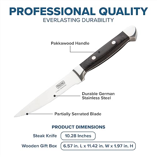 Miniatura 10 de Viking Juego de cuchillos para carne, juego de 6 cuchillos de cocina de acero inoxidable con asas alemanas de madera de Pakkawood, incluye caja