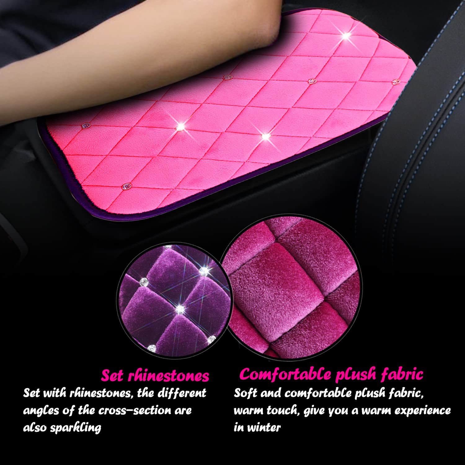 ZIMISI Bling Car Center Console Cover - 11.9x8.4 Inch Crystal Rhinestone Armrest Protector, Soft Cushion Pad For Women's Car Interior (White) - View #8