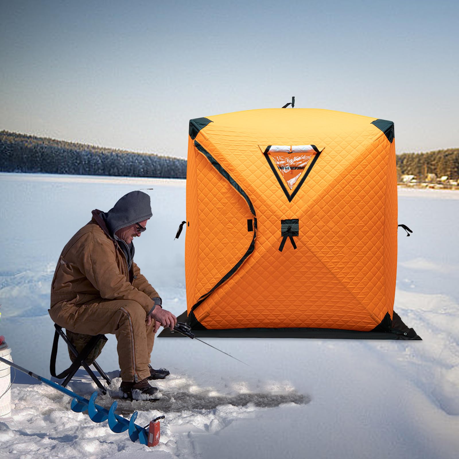 Tragbares Pop-up-EIS-Angelzelt, Tragbares Eisangelzelt, Freistehend Eisangelzelt – Mit 210D-Oxford-Gewebe & 3-Lagiger Stoffkonstruktion, Inkl. Ankern, Seilen & Tragetasche