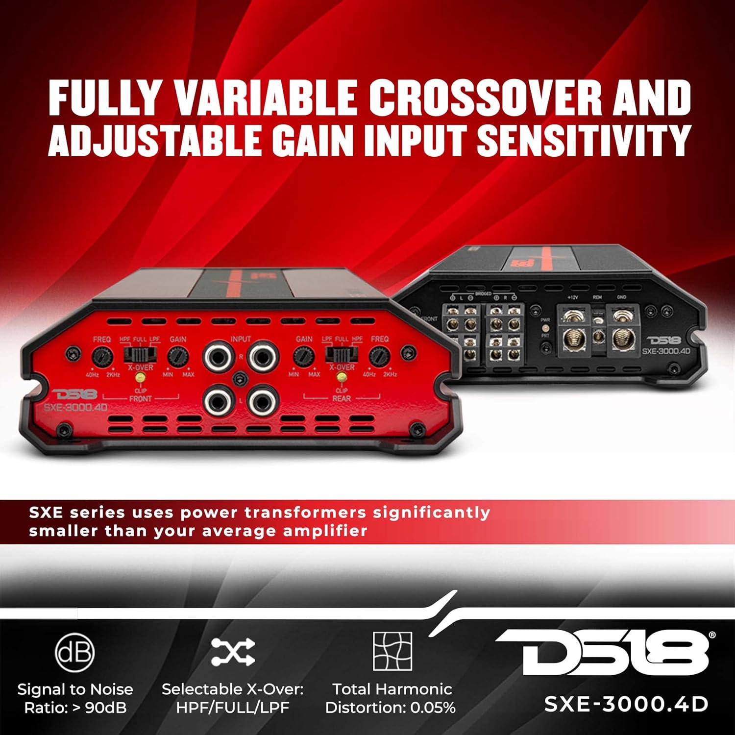 DS18 SXE-3000.4D/BK Car Amplifier Stereo Full-Range Class D 4-Channel 200x4 RMS @4 OHM 3000 Watts - Powerful and Compact Amp for Speakers in Car Audio System, BLACK (Renewed)