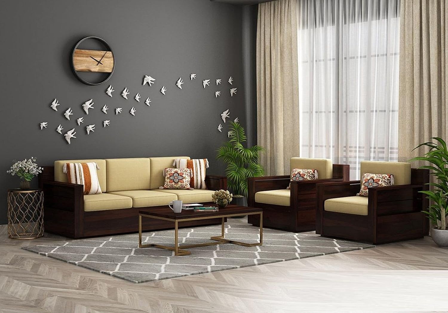 PORASH FURNITURE Solid Sheesham Wood 5 Seater Sofa Set for Living Room