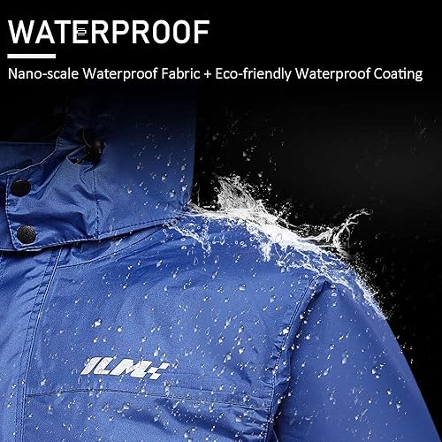 Vista 12 de ILM traje de lluvia para motocicleta, impermeable, 6 bolsillos, 2 piezas, chaqueta y pantalones, para hombre Gris