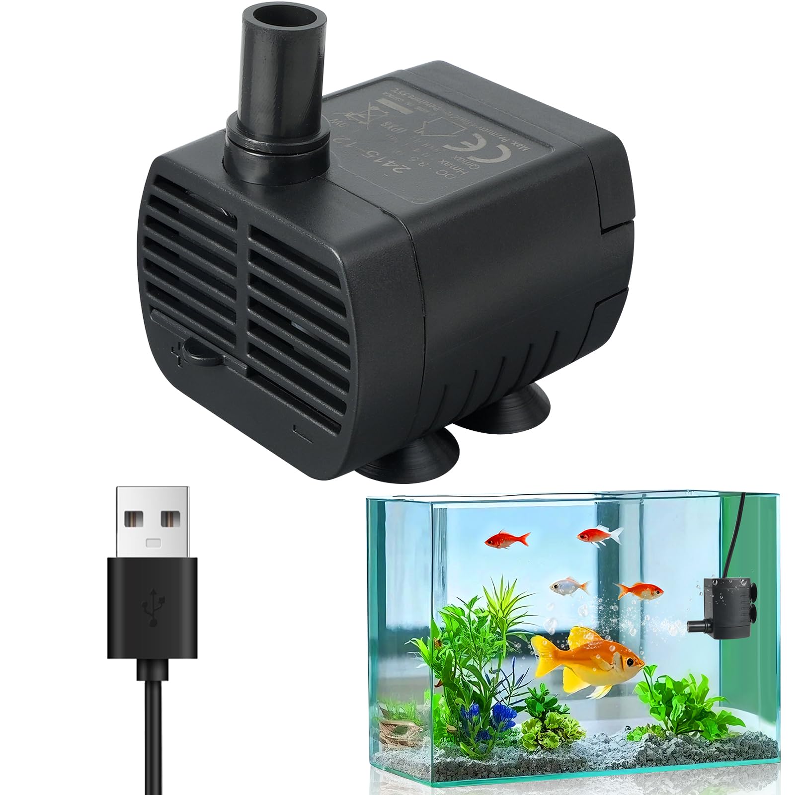 Mini Pompe a eau (200L/H Réglable, 1-3W) Ultra Silencieuse Pompe Aquarium avec 1,5 m USB-câble, Pompe Fontaine a eau chat pour Aquarium, Hydroponique, Étang Fontaine