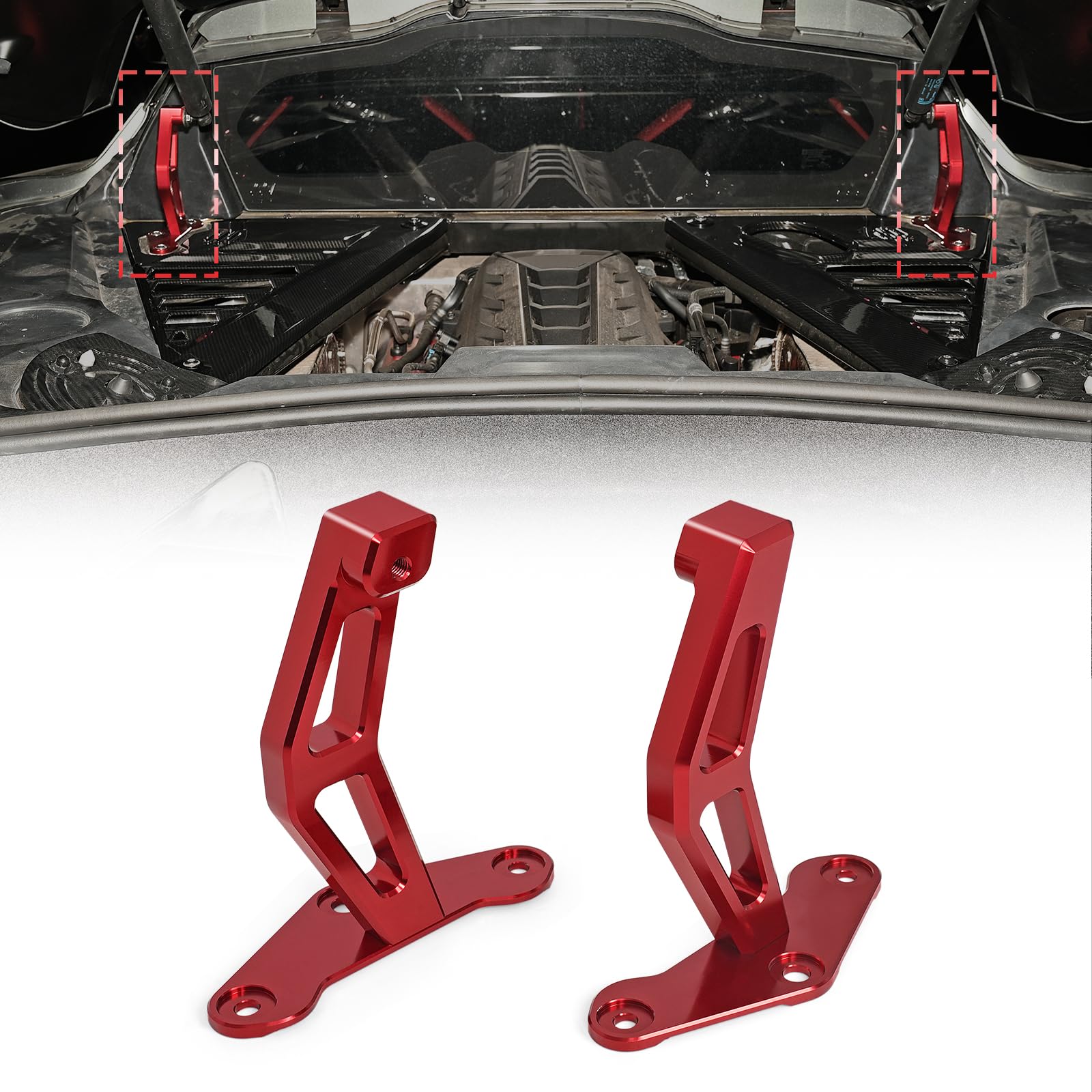 Support de rechange pour capot hydraulique Corvette C8 en aluminium rouge de haute précision