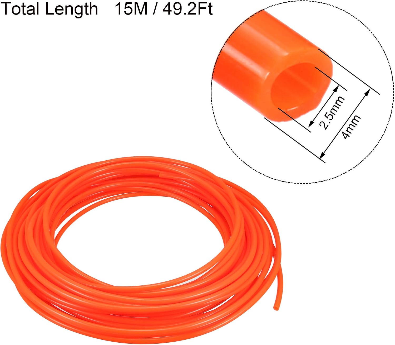 sourcingmap Pneumatic Air Tubing, 4mm OD x 2.5mm ID 15m(49.2Ft) PU Polyurethane Air Compressor Tubing Hose Pipe Orange - Image 3