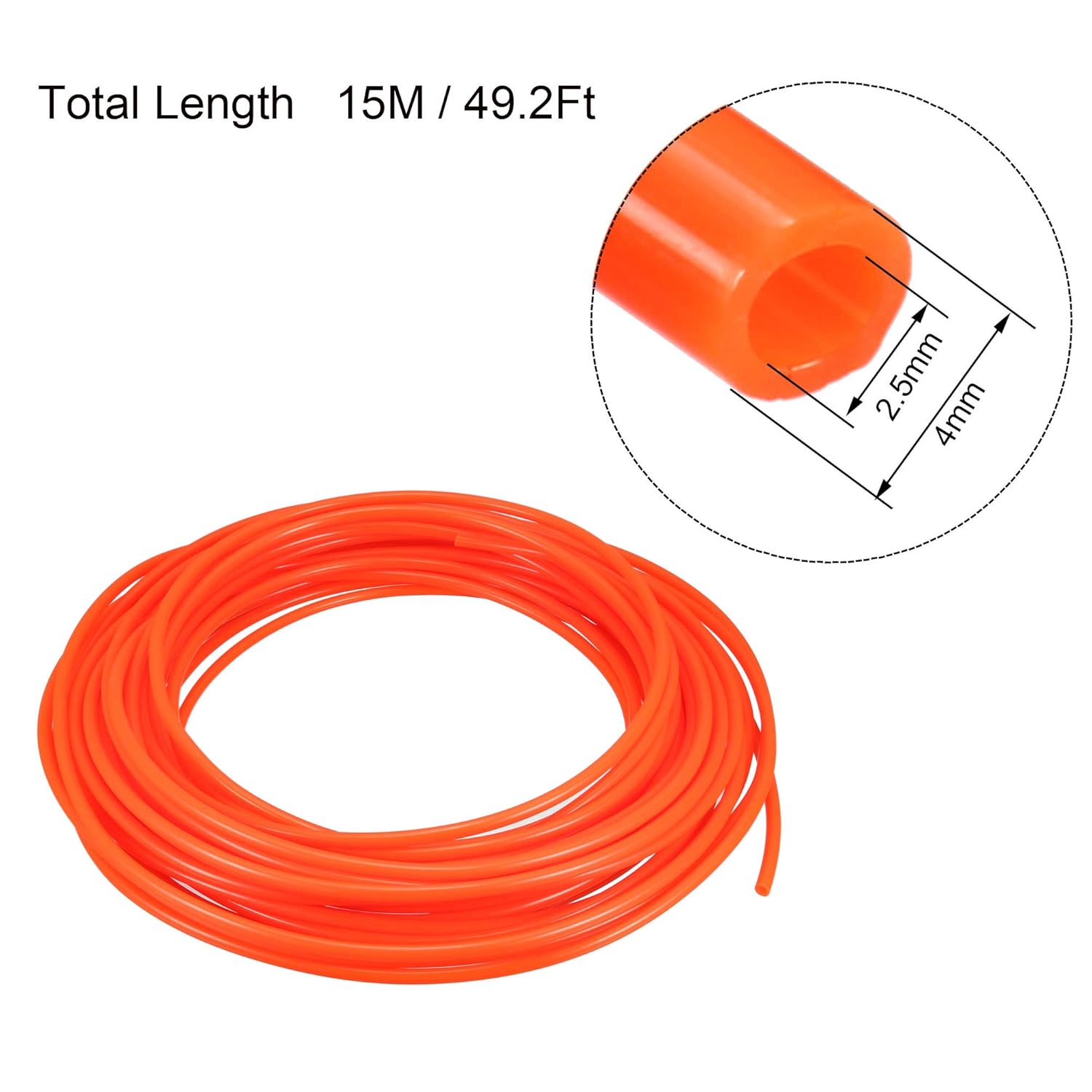 uxcell Pneumatic Air Tubing, 4mm OD x 2.5mm ID 15m(49.2Ft) PU Polyurethane Air Compressor Tubing Hose Pipe Orange